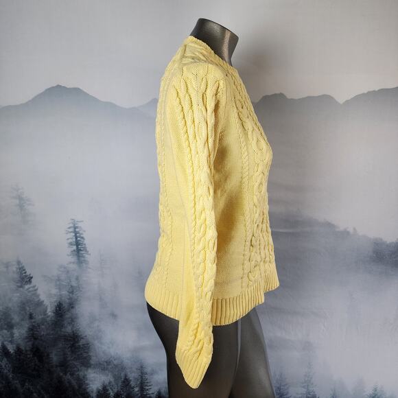 L.L.Bean Double L Yellow Cable Crewneck Sweater | Women's Small - Picture 4 of 13